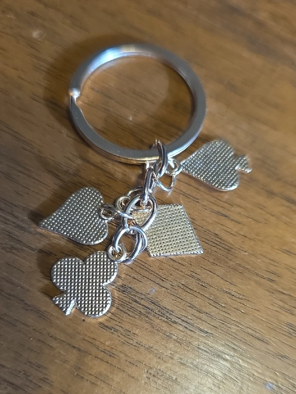 Gold Keyring with Red and Black Card Suit Charms - Women Accessories